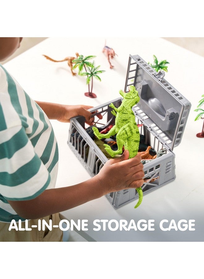 JOYIN ألعاب الديناصورات JOYIN مع سجادة نشاط وقفص تخزين، 19 قطعة من تماثيل الديناصورات الواقعية والأشجار للأطفال من عمر 3-5 سنوات، مثالية كهدية للأولاد والبنات - Image 4