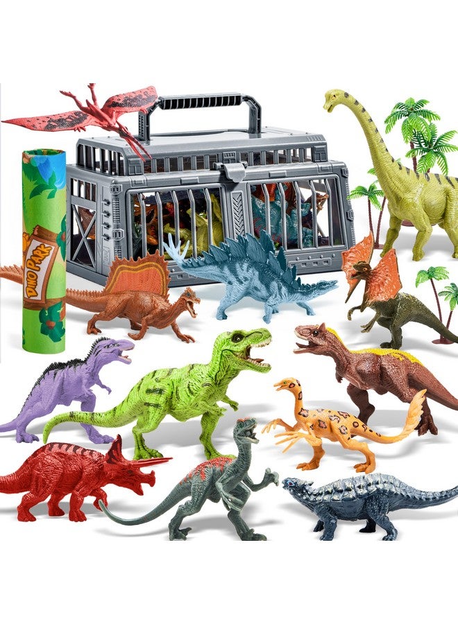JOYIN ألعاب الديناصورات JOYIN مع سجادة نشاط وقفص تخزين، 19 قطعة من تماثيل الديناصورات الواقعية والأشجار للأطفال من عمر 3-5 سنوات، مثالية كهدية للأولاد والبنات - Image 1