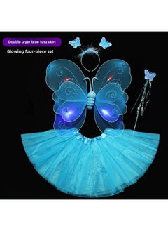 Children's Day Little Girl Baby Back Headwear Luminous Light Butterfly Wings Skirt Fantastic Fairy Table Performance Costume-Color:Blue Light Butterfly + Tutu Skirt
