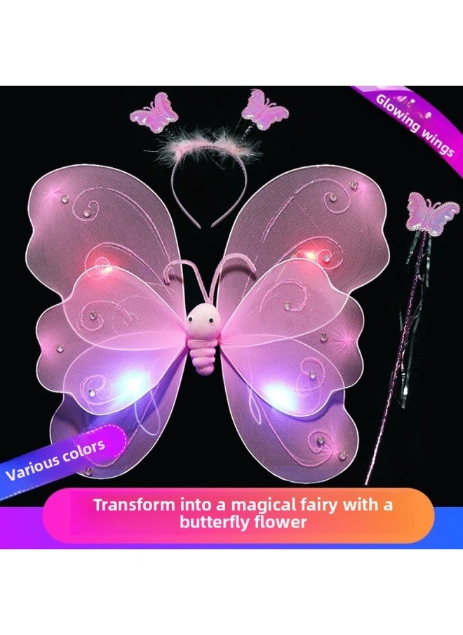 Generic - Children's Day Little Girl Baby Back Headwear Luminous Light Butterfly Wings Skirt Fantastic Fairy Table Performance Costume-Color:Blue Light Butterfly + Tutu Skirt - Image 1