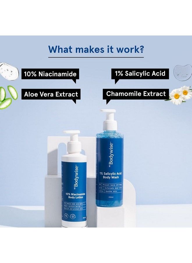 Be Bodywise Body Care Pack With 1% Salicylic Acid Body Wash & 10% Niacinamide Hydrating Face & Body Lotion ; Prevents Body Acne Exfoliates & Promotes Glowing & Radiant Skin ; 450 Ml  - Image 5