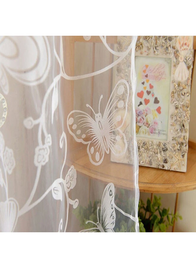 NIBEMINENT Thin Butterfly Printed Flocking Curtain White 100 x 200centimeter - Image 2
