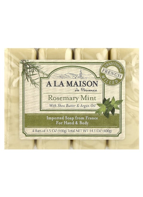 A La Maison de Provence, Hand & Body Bar Soap, Rosemary Mint, 4 Bars, 3.5 oz (100 g) Each