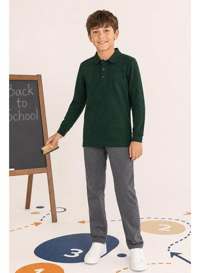 Perendi Unisex Children's 2-Pack Long Sleeve Polo Collar School T‑Shirt - Image 2