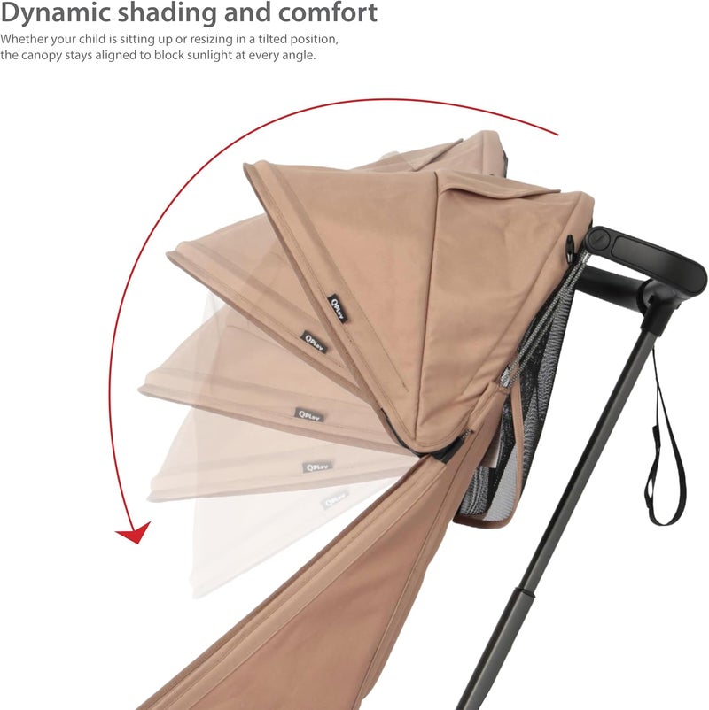 QPlay Airo Stroller, Lightweight Foldable Baby Stroller for Travel, Ultra Compact &Portable, Adjustable Recline, 5-Point Harness, One-Touch Brake, Sun Canopy, Ultra-Light Aluminium Frame, 6M-4Y, Brown - Image 4