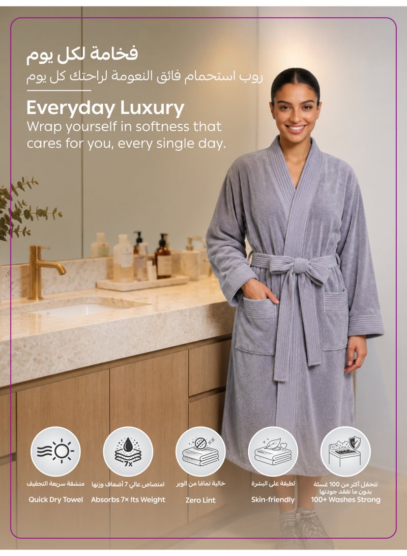 Donetella 1-Pcs Unisex  Bathrobe  L Size - Kimono Collar, Highly Absorbent, Quick Dry, Soft Spa Robe with Belt & Pockets - Microfiber 330 GSM, Everyday Use - Image 3