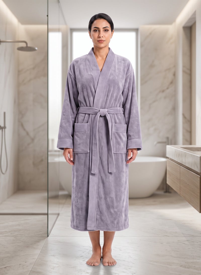 Donetella 1-Pcs Unisex  Bathrobe  L Size - Kimono Collar, Highly Absorbent, Quick Dry, Soft Spa Robe with Belt & Pockets - Microfiber 330 GSM, Everyday Use - Image 1