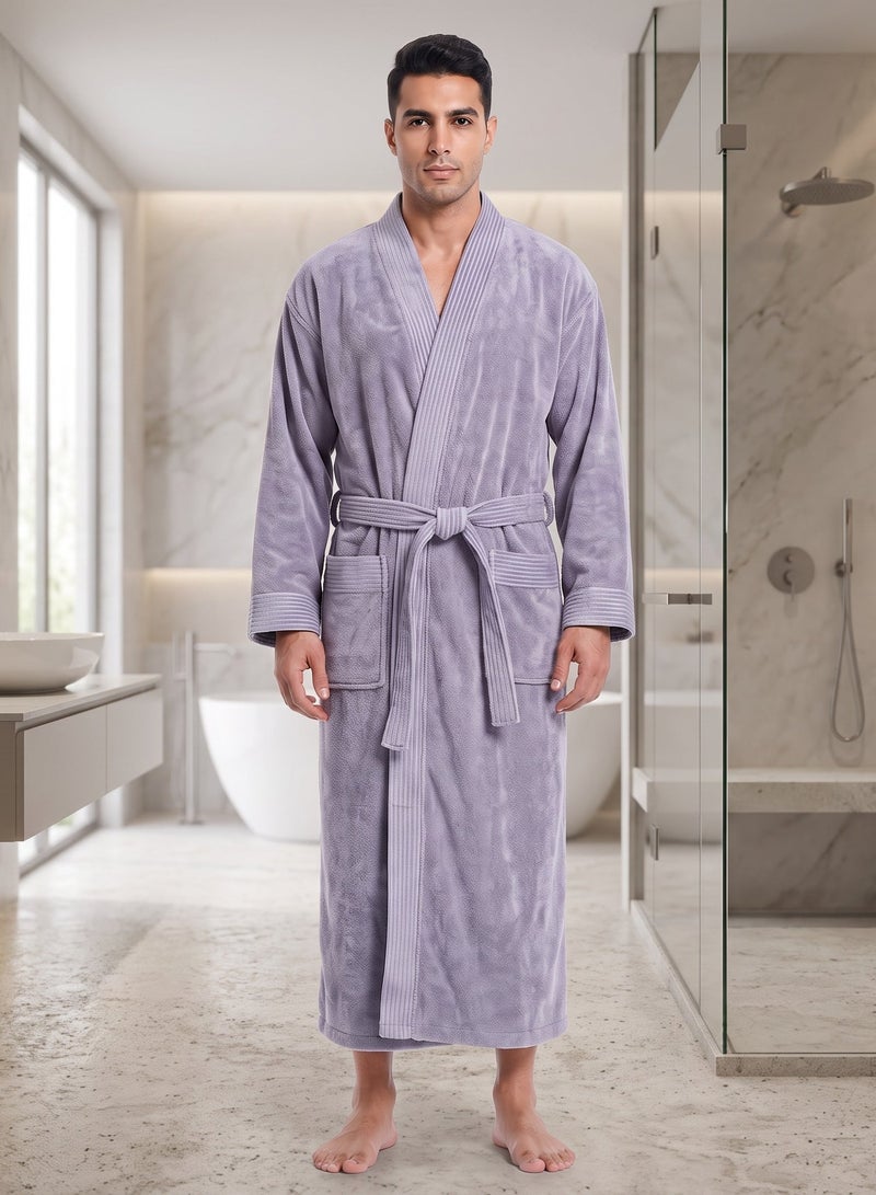 Donetella 1-Pcs Unisex  Bathrobe  L Size - Kimono Collar, Highly Absorbent, Quick Dry, Soft Spa Robe with Belt & Pockets - Microfiber 330 GSM, Everyday Use - Image 2