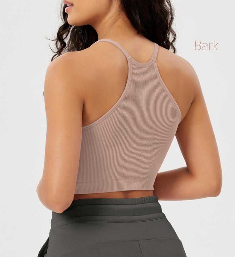 ODODOS Women's Crop 3-Pack Seamless Rib-Knit Camisole Crop Tank Tops, Charcoal+Dusty Blue+Bark, X-Small/Small - Image 4