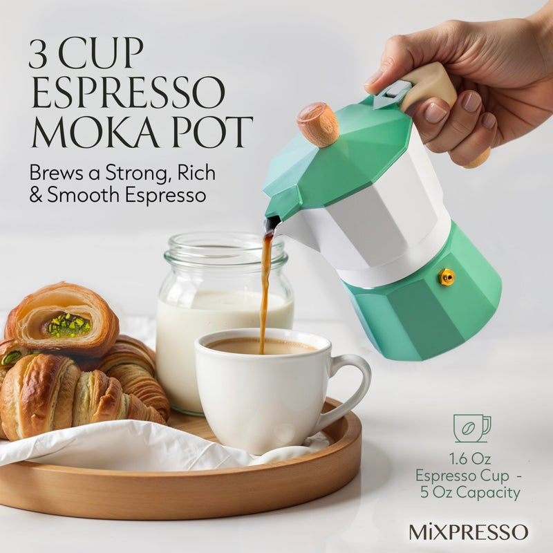 Mixpresso Moka Pot 3 Cup (5 oz Total) â€“ Stovetop Espresso Maker for Gas & Electric Stove, Aluminum Cuban & Italian Coffee Maker, Small Size Espresso Brewer - Image 3