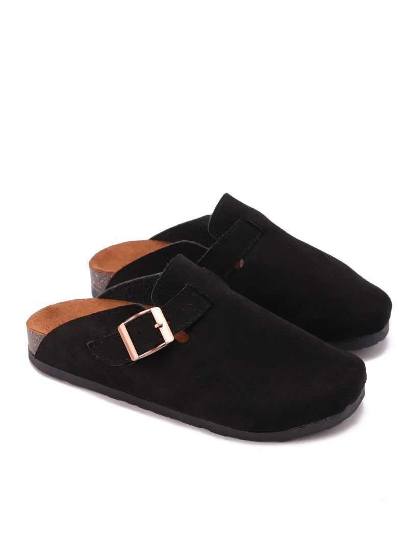 Women's Elegant Suede Buckle Clogs - Non-Slip Sole - Image 1