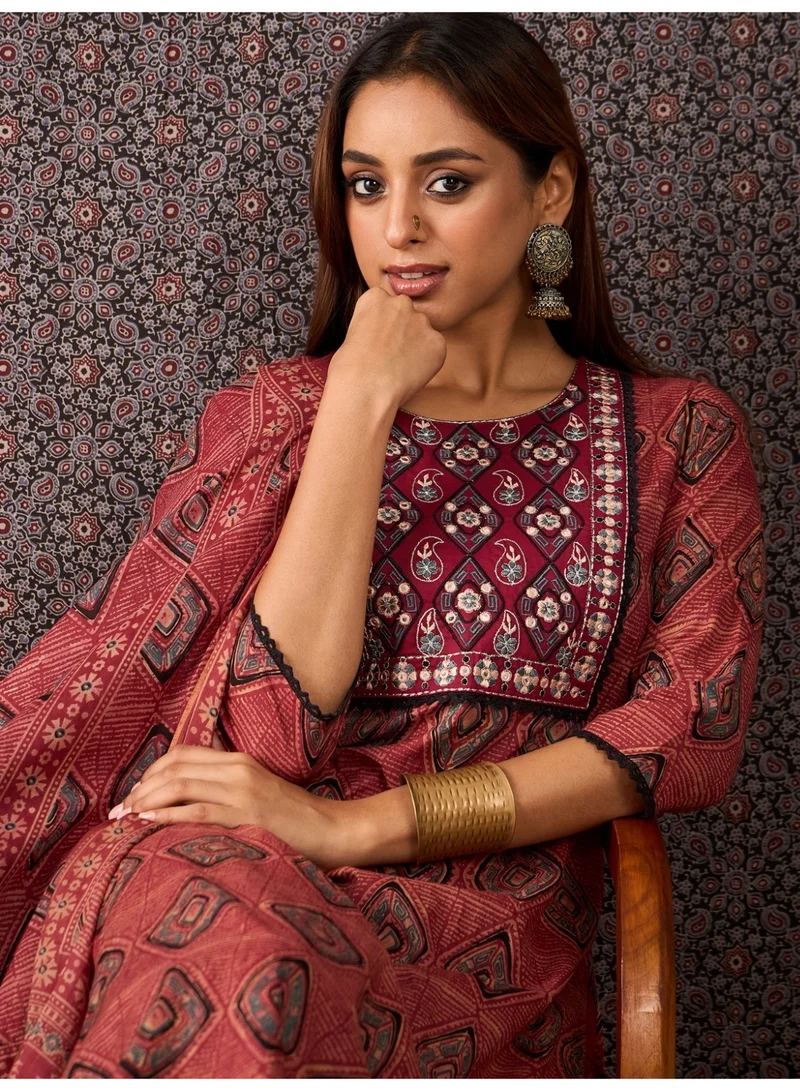 Ameya Rust-printed-pure-cotton-straight-kurta-sets-with-dupatta