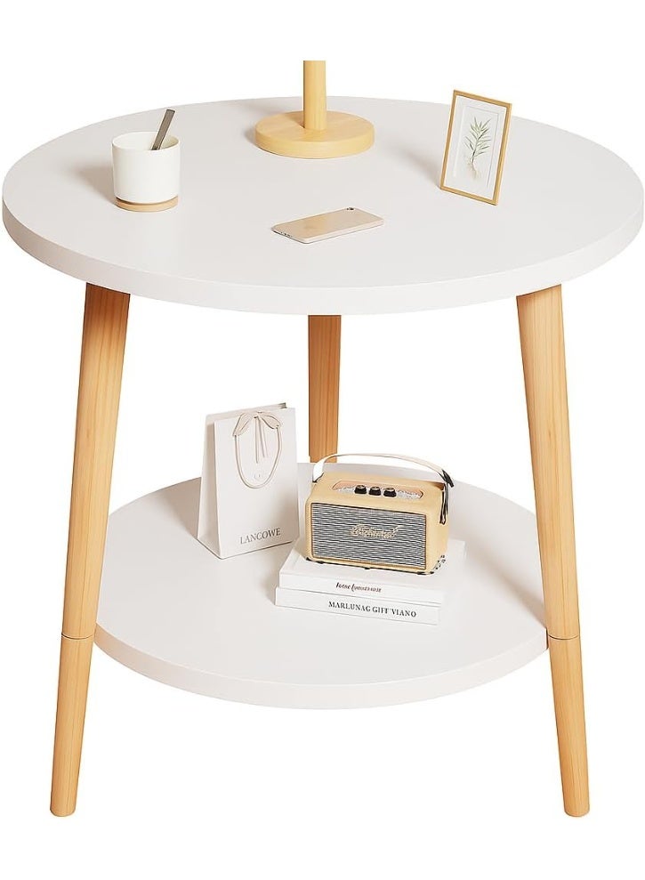 MOMENT MOMENT Modern Round Small Side Table, 48 x 52 cm, 2 - Tier Round Table with Storage Shelf for Living Room, Bedroom, Small Spaces - Easy Assembly - Image 1