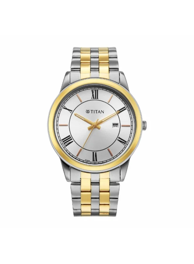 تيتان Titan Karishma Festive Analog with Silver Dial Dual Tone Stainless Steel Strap Watch for Men 10060bm01