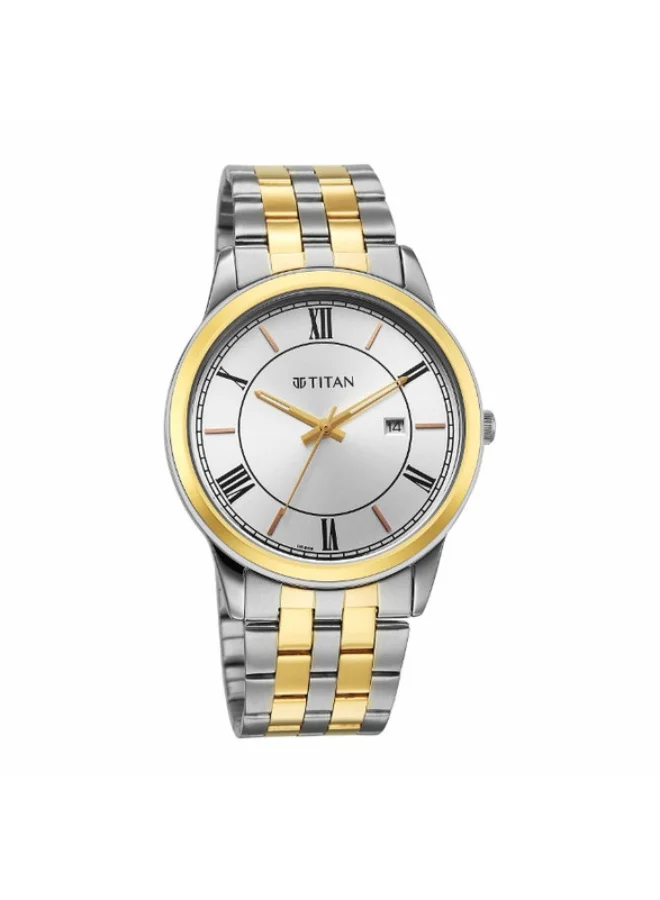 تيتان Titan Karishma Festive Analog with Silver Dial Dual Tone Stainless Steel Strap Watch for Men 10060bm01