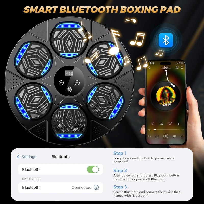 LOLBOX Music Boxing Machine, Boxing Wall Mount Machine for Kids Adult, Bluetooth Smart Boxing Traineing Machine with Boxing Gloves, Boxing Workout Equipment Target for Home, Office, Gym (Upgrade) - Image 4
