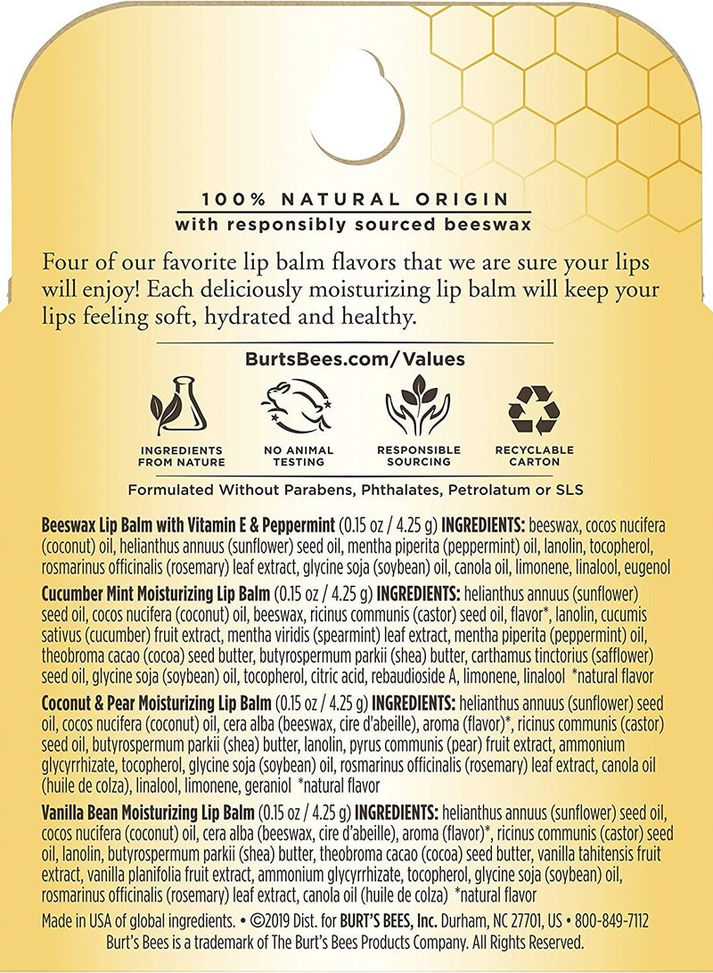 Burt's Bees Assorted Moisturizing Lip Balms 4 Pack - Image 2
