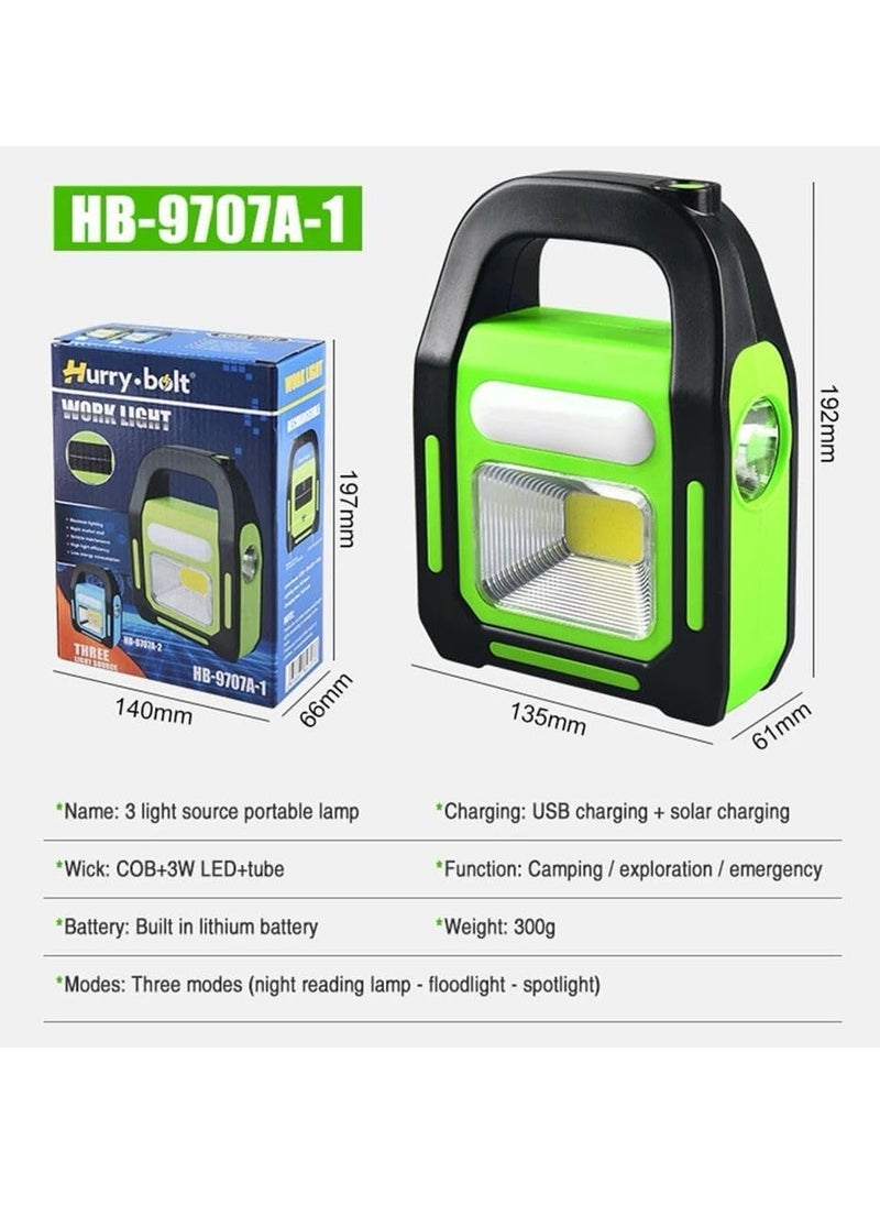 QSHOP - Qshop 3 in 1 Solar Outdoor Emergency Light and Camping Spotlight, Brightest COB LED Rechargeable + USB Charging Port for Devices (Green) - Image 1