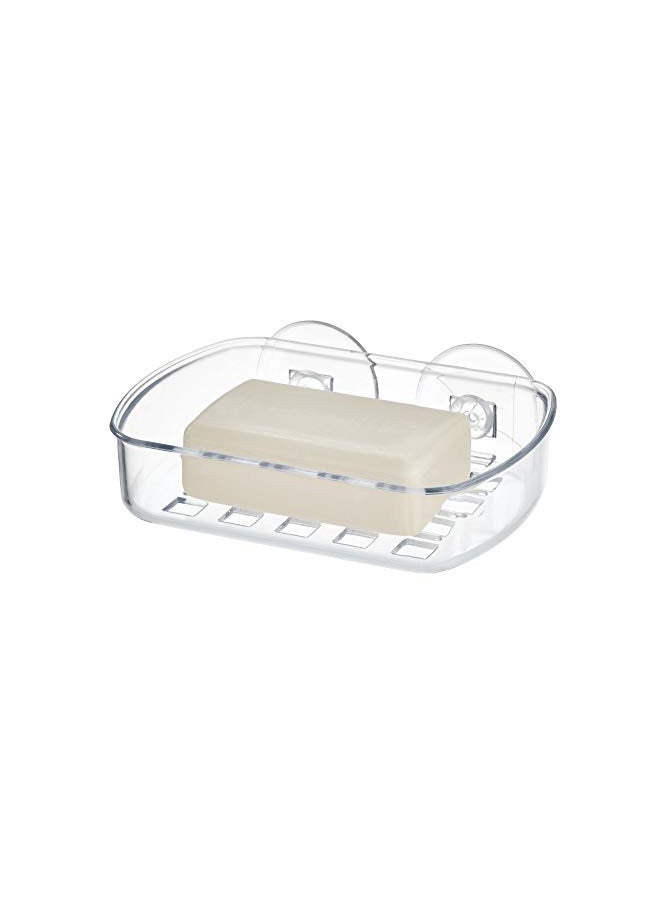 IDesign حامل صابون بلاستيكي مع شفط خالي من BPA - 5.25" × 4" × 2"، شفاف، 19600 - Image 1