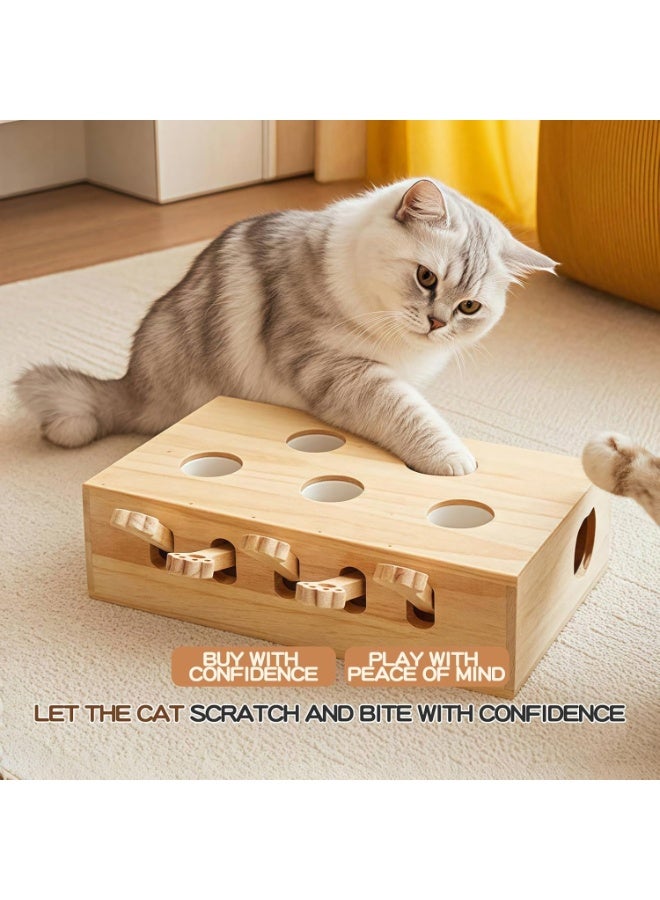 A.M Wooden Whack-a-mole Interactive Cat Toy for Indoor Cats Interactive Pet Toy Box Cat Puzzle Toy for All Ages Cats for Indoor Play Exercise - Image 4