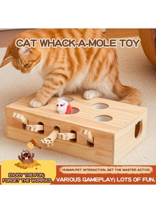 A.M Wooden Whack-a-mole Interactive Cat Toy for Indoor Cats Interactive Pet Toy Box Cat Puzzle Toy for All Ages Cats for Indoor Play Exercise - Image 3