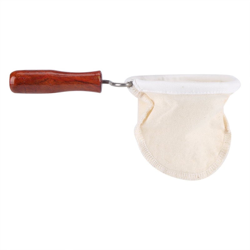 Coffee Cloth Filter Reusable Washable Flannel Cloth Handmade Coffee Filter Strainer with Wooden HandleL