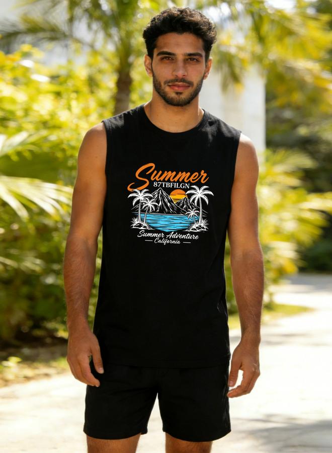 Take Two Men Black Graphic Print Round Neck Tank and Shorts Co-Ords - Image 1