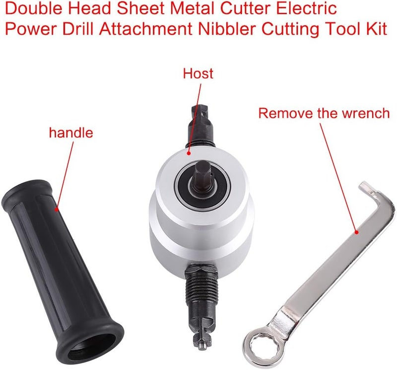 Cost saving user oriented build Akozon Premium DoubleHead Sheet Metal Cutter - Electric Drill Attachment Nibbler Tool Kit for Steel, Copper, Aluminum & Stainless Steel - Fully Adjustable 360 Degree Cutting Matte anti slip finish - Image 3