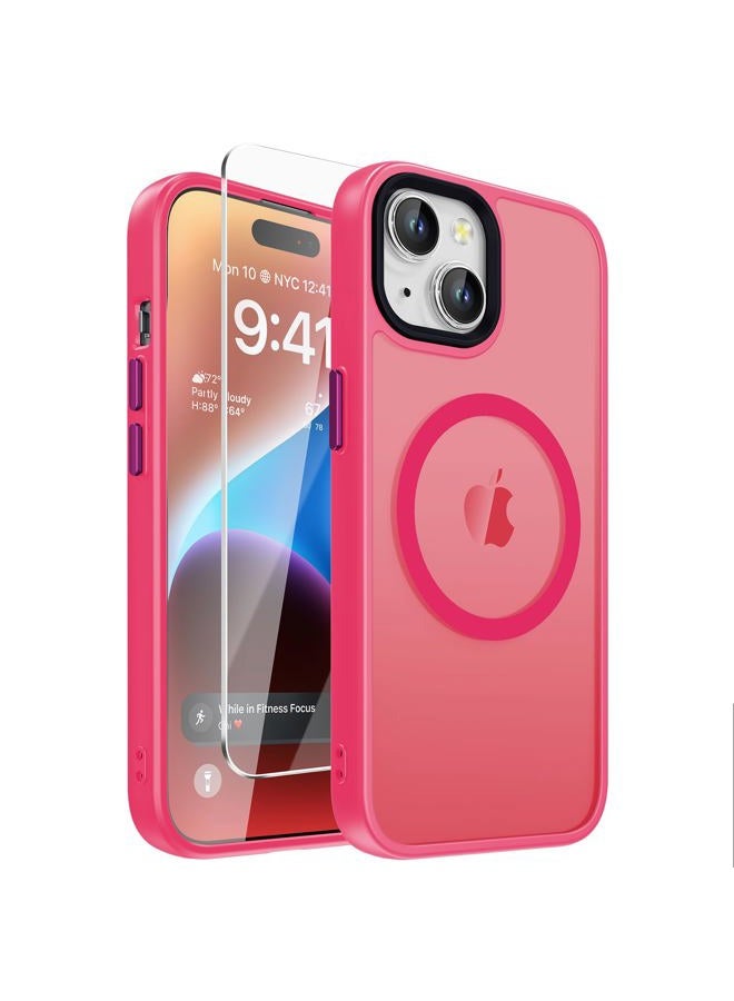 DEERLAMN Case for iPhone 15 6.1-Inch with Screen Protector, [Compatible with MagSafe] Shockproof Protection Magnetic Translucent Matte Slim Phone Cover for Women Men-Hot Pink - Image 1