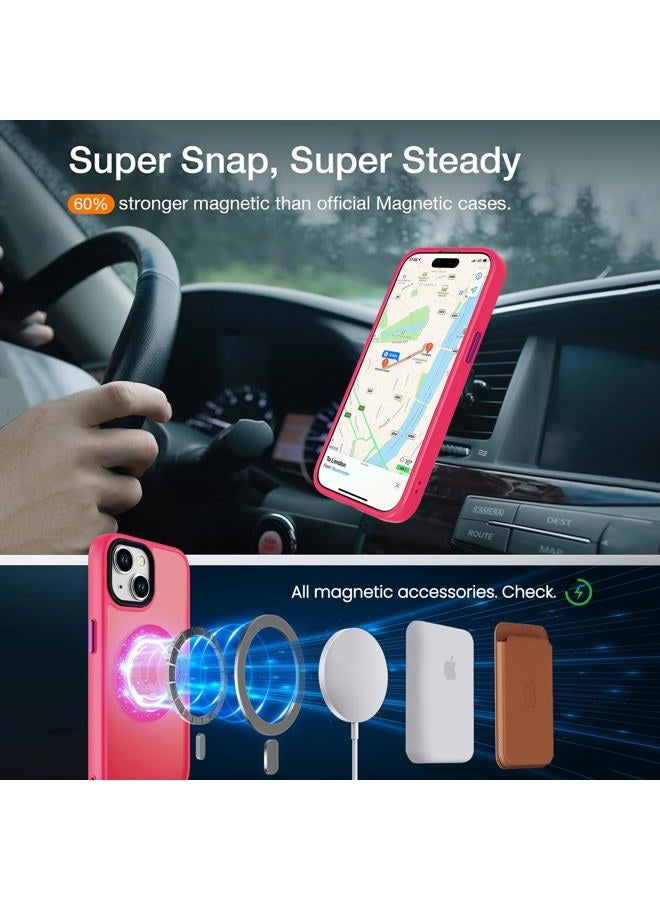 DEERLAMN Case for iPhone 15 6.1-Inch with Screen Protector, [Compatible with MagSafe] Shockproof Protection Magnetic Translucent Matte Slim Phone Cover for Women Men-Hot Pink - Image 2