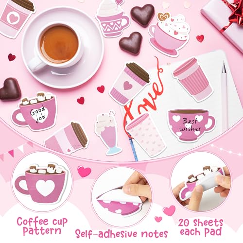 CJiangpo 30Pcs Valentine’s Day Coffee Cup Sticky Notes Pads, 600 Sheets Cute Self Stick Notepad Memo Pads Cartoon Page Markers Classroom Rewards for Valentines Party Favors Fillers Coffee Lover Gifts - Image 3