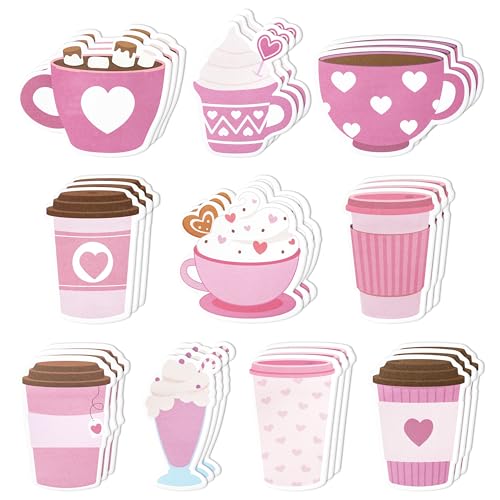 CJiangpo 30Pcs Valentine’s Day Coffee Cup Sticky Notes Pads, 600 Sheets Cute Self Stick Notepad Memo Pads Cartoon Page Markers Classroom Rewards for Valentines Party Favors Fillers Coffee Lover Gifts - Image 1