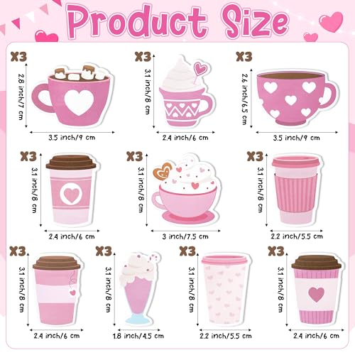 CJiangpo 30Pcs Valentine’s Day Coffee Cup Sticky Notes Pads, 600 Sheets Cute Self Stick Notepad Memo Pads Cartoon Page Markers Classroom Rewards for Valentines Party Favors Fillers Coffee Lover Gifts - Image 2