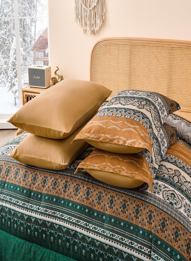 Cottolester Boho Comforter Set Full Size,8 Pieces Brown and Green Bohemian Striped Bed in a Bag,Paisley Soft Microfiber Bedding Comforter Set - Image 5