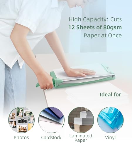 Firbon 12" Guillotine Paper Cutter with Hidden Ruler, Compact Heavy Duty 12-Sheet Capacity Trimmer for Cardstock, Photos, Scrapbooking, Office, Classroom, Studio (Morandi) - Image 5