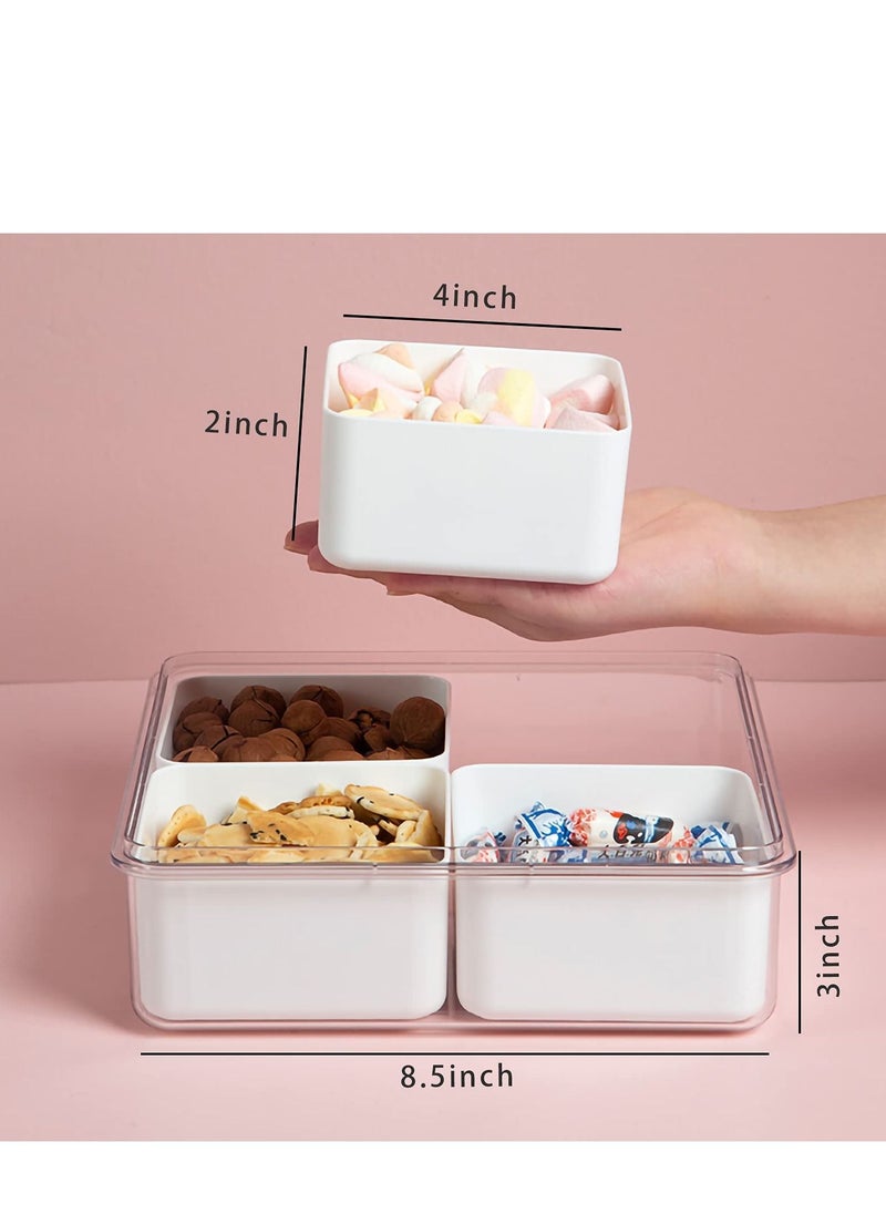 Veggie Tray with Lid, Reusable Serving Tray with 4 Compartments, Square Plastic Divided Serving Tray with Lid, with 4 Removable Boxes, Hot Pot Serving Platter for Snack, Fruit, Veggie, Candies 2Pack