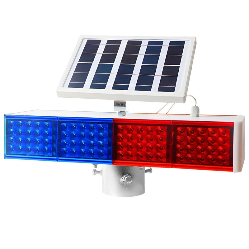 ضوء إشارة طريق LED مزود بـ 160 مصباح LED عالي الطاقة، ثنائي الجانب باللونين الأحمر والأزرق يعمل بالطاقة الشمسية، غلاف من الألومنيوم والبلاستيك مقاوم للماء، لوح شمسي بقدرة 4 واط - Image 1