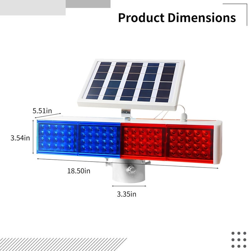 ضوء إشارة طريق LED مزود بـ 160 مصباح LED عالي الطاقة، ثنائي الجانب باللونين الأحمر والأزرق يعمل بالطاقة الشمسية، غلاف من الألومنيوم والبلاستيك مقاوم للماء، لوح شمسي بقدرة 4 واط - Image 5