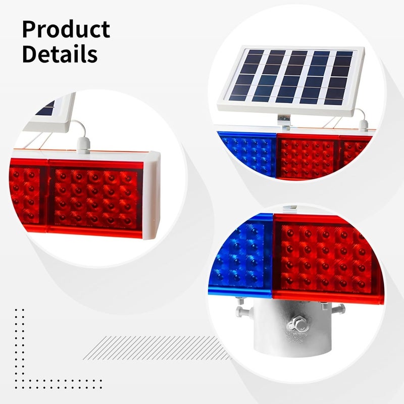 ضوء إشارة طريق LED مزود بـ 160 مصباح LED عالي الطاقة، ثنائي الجانب باللونين الأحمر والأزرق يعمل بالطاقة الشمسية، غلاف من الألومنيوم والبلاستيك مقاوم للماء، لوح شمسي بقدرة 4 واط - Image 2