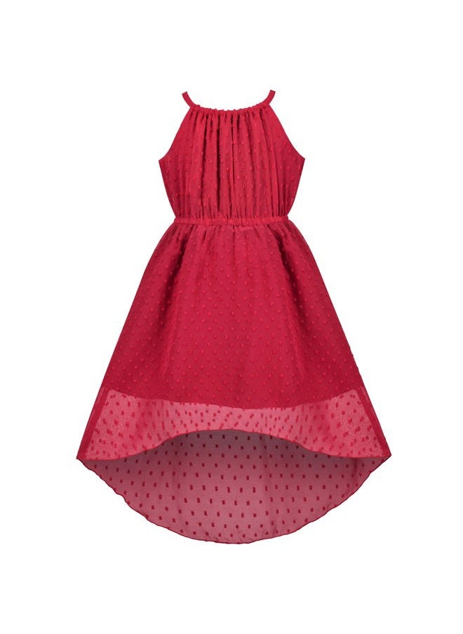 Sunny Fashion - Girls Dress Deep Red Swiss Dot Hi-lo Halter Chiffon Party Christmas Size 7 - Image 1