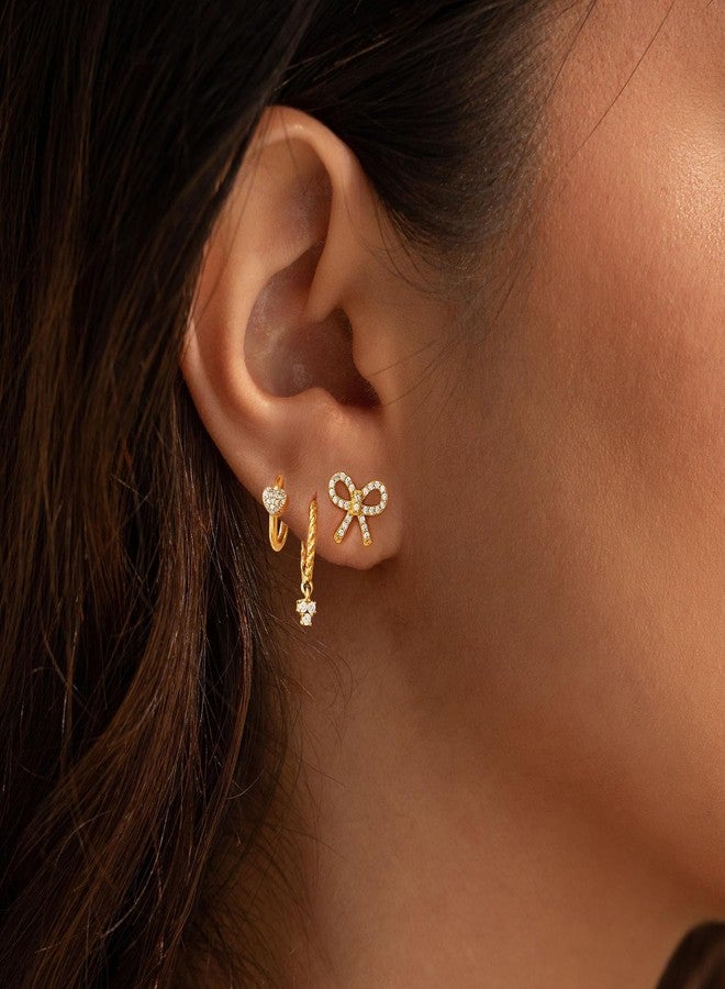 Ewrkbrㅤ Ewrkbr Gold Earrings for Women, 14k Gold Plated Pearl Hoop Earrings Stacks Dainty Gold Huggie Earrings for Women Trendy Hypoallergenic Cute Cartilage Stud Earrings Fashion Gold Jewelry for Women, - Image 2