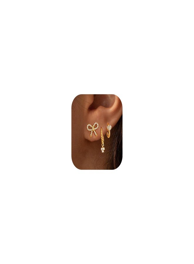 Ewrkbrㅤ Ewrkbr Gold Earrings for Women, 14k Gold Plated Pearl Hoop Earrings Stacks Dainty Gold Huggie Earrings for Women Trendy Hypoallergenic Cute Cartilage Stud Earrings Fashion Gold Jewelry for Women, - Image 1