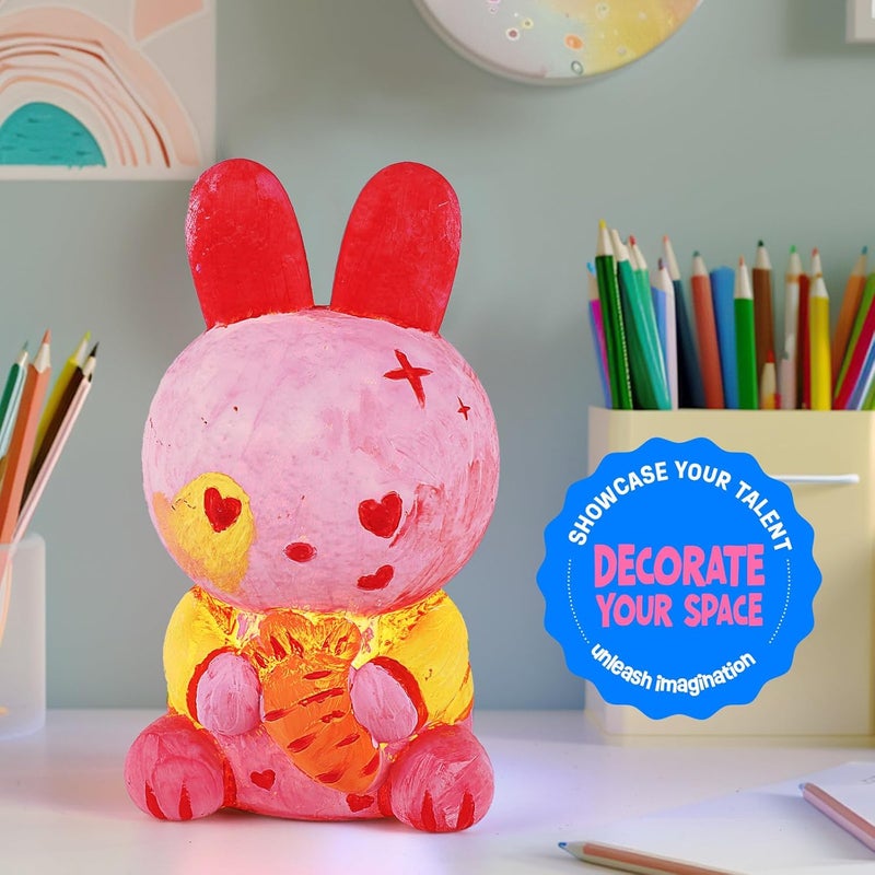 ONE TO FOUR Paint Own Bunny Lamp Kit, Art Supplies Arts & Crafts Kit, Painting kit for Kids 6-12, Arts and Crafts for Kids Ages 8-12, Toys Girls Boy Birthday Gift Ages 6 7 8 9 10 11 12+ - Image 4