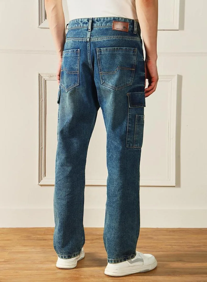 Dennis Lingo Men's Medium Blue 100% Cotton Solid Full Length Relaxed Fit Jeans