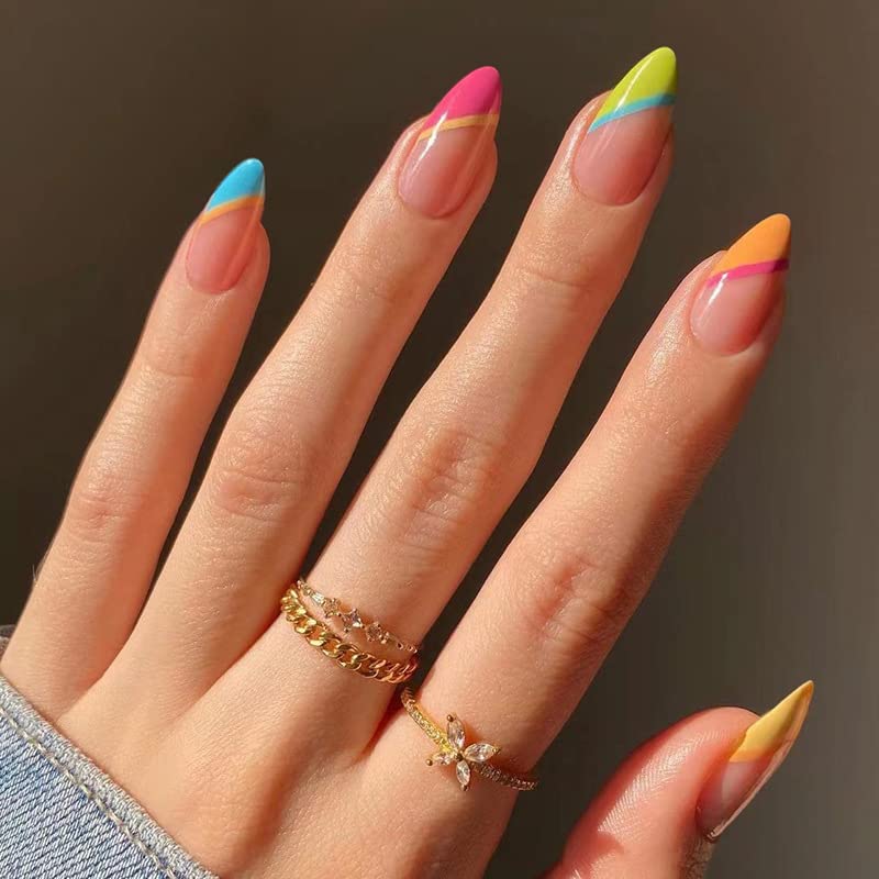 Gush Beauty Press On Nails | Reusable Extensions | Artificial Nails Set | Long Lasting Design | Glue Tabs and nail glue included | Pack of 24 Nails | For women (Candy Land - Medium Almond) - Image 1