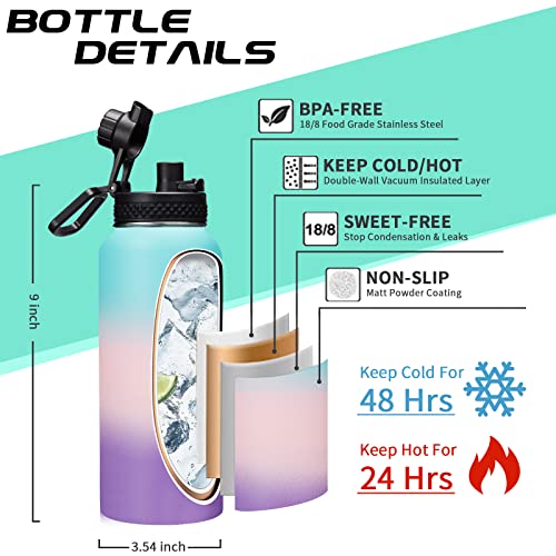 DIGJUPER Insulated Stainless Steel Water Bottle - 32/40/64/128 oz Water Bottles with Straw & Spout Lids, Paracord Handle and Carrier Pouch, Workout Water Flask Bottle for Women Men Sport Activities - Image 4