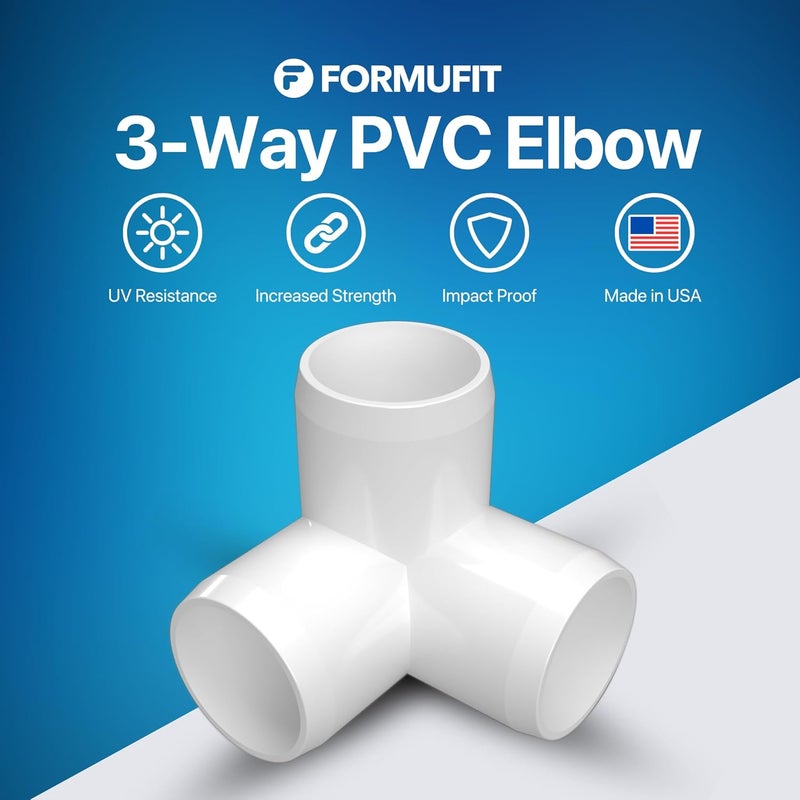 FORMUFIT 1-1/2” 3-Way Elbow Furniture Grade PVC Fitting in White, Made in USA, UV-Resistant, Impact-Proof, 1.900” Actual Socket Diameter (Pack of 4) - Image 2