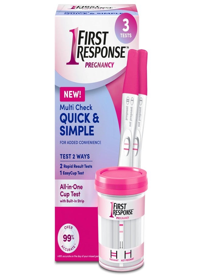 First Response Multi Check Quick & Simple Pregnancy Test Kit, 1 EasyCup Test with Built-in Pregnancy Test Strip, and 2 Rapid Result Pregnancy Tests, 1 Kit - Image 1