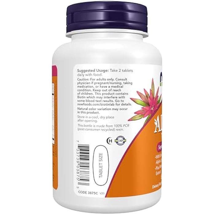 NOW Foods Supplements, ADAM™ Men's Multivitamin with Saw Palmetto, Lycopene, Alpha Lipoic Acid and CoQ10, Plus Natural Resveratrol & Grape Seed Extract, 60 Tablets - Image 4