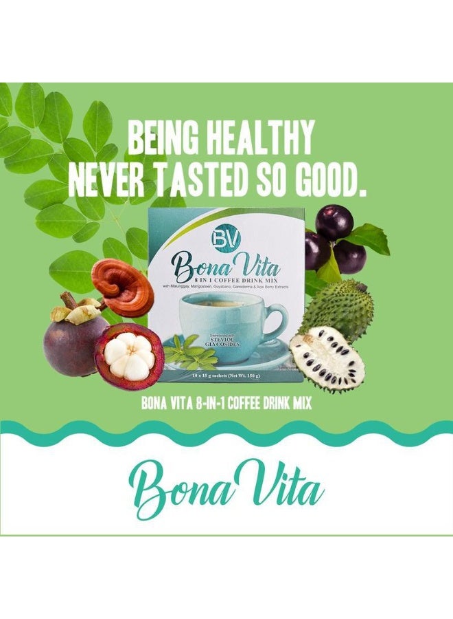 BV 8 IN 1 Coffee Drink Mix with Malunggay, Mangosteen, Guyabano, Ganoderma & Acai Berry Extracts 15g*10bag - Image 2